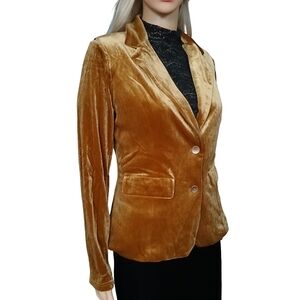Allegra K Ladies Velvet Dark Yellow Women's Blazer Size S NWT